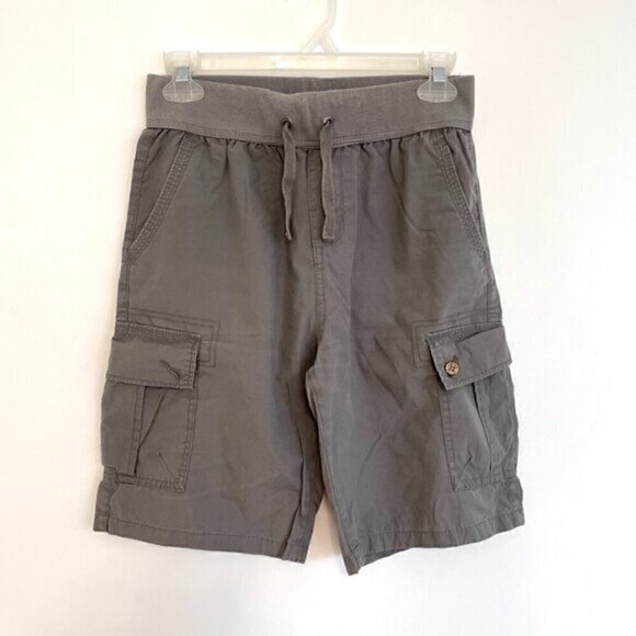 LUCKY BRAND Boys Gray Pull On Drawstring 100% Cotton 9" Inseam Cargo Shorts L - Picture 1 of 10